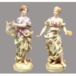 2 allegorische Porzellanfiguren, Thüringen, um 1900, "Dame mit Lyra" und "Dame mit Farbpalette", We