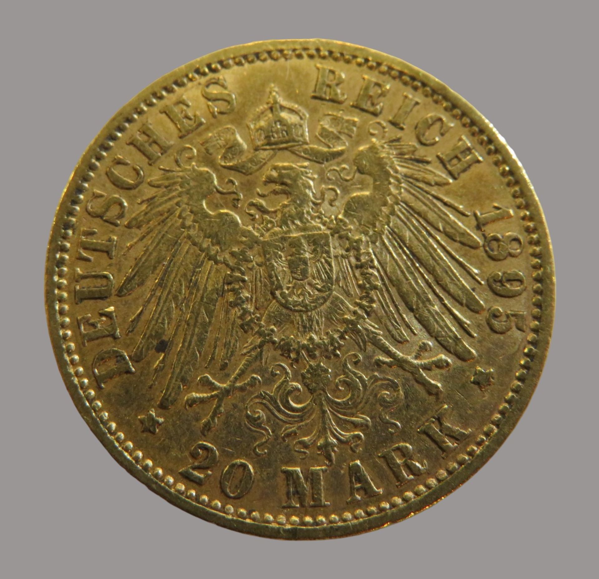 Goldmünze, 20 Mark, Otto König von Bayern, 1895D, Gold 900/000, 7,96 g, J 200, Erhaltungszustand SS - Image 2 of 2