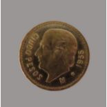 Goldmünze, Mexiko, 5 Pesos, 1955, Centenario, Gold 900/000, 4,17 g, d 1,8 cm.