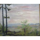 Unleserlich signiert, "Weiter Blick ins Tal", Öl/Malerpappe, 41 x 49 cm, R. [54 x 62 cm]