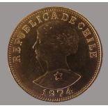 Goldmünze, Chile, 50 Pesos, 1974, Gold 900/000, 10,18 g, d 2,3 cm.