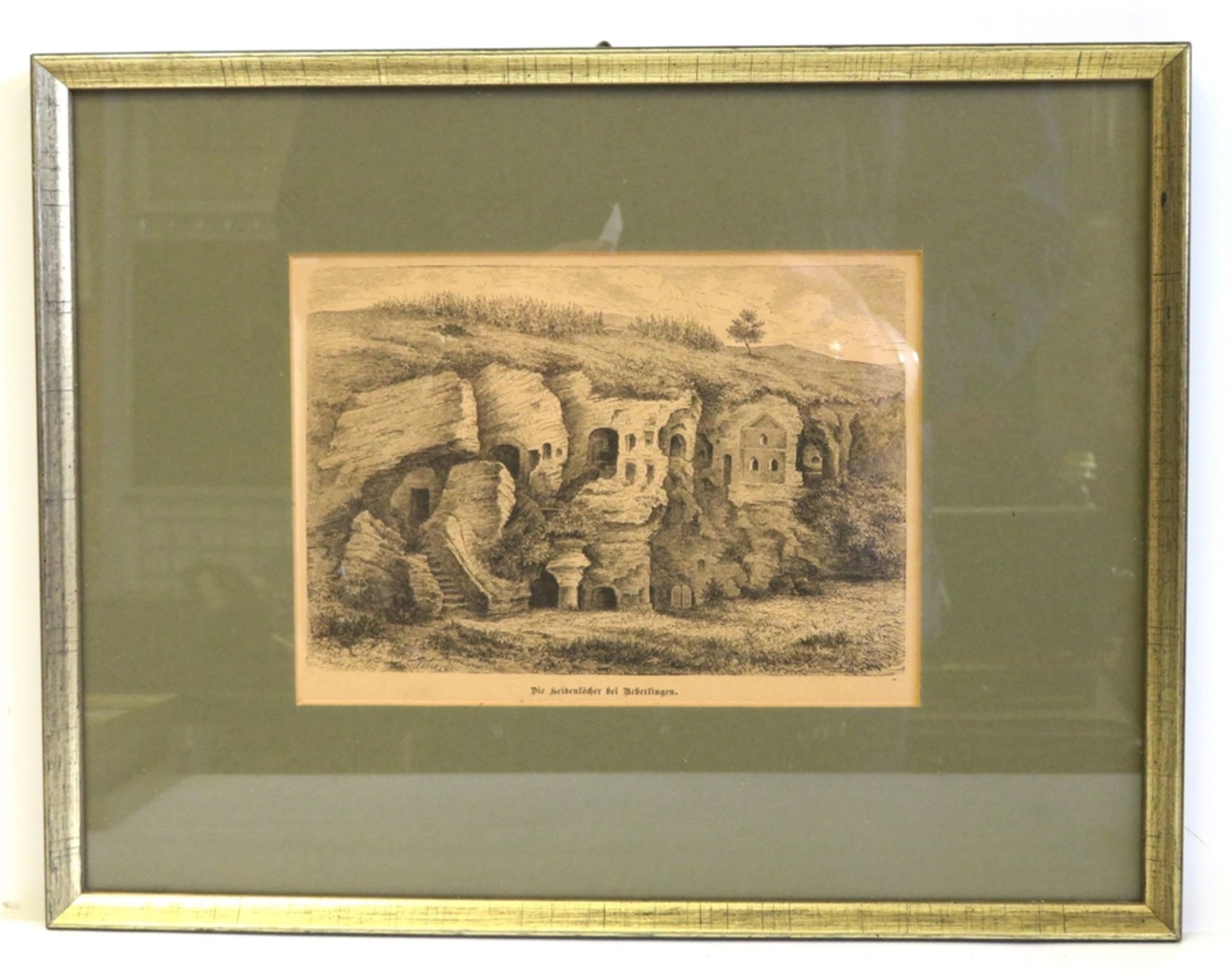 Holzdruck, um 1880, "Die Heidenlöcher bei Ueberlingen", 13 x 18,5 cm, R. [27,5 x 35,5 cm] - Image 2 of 2