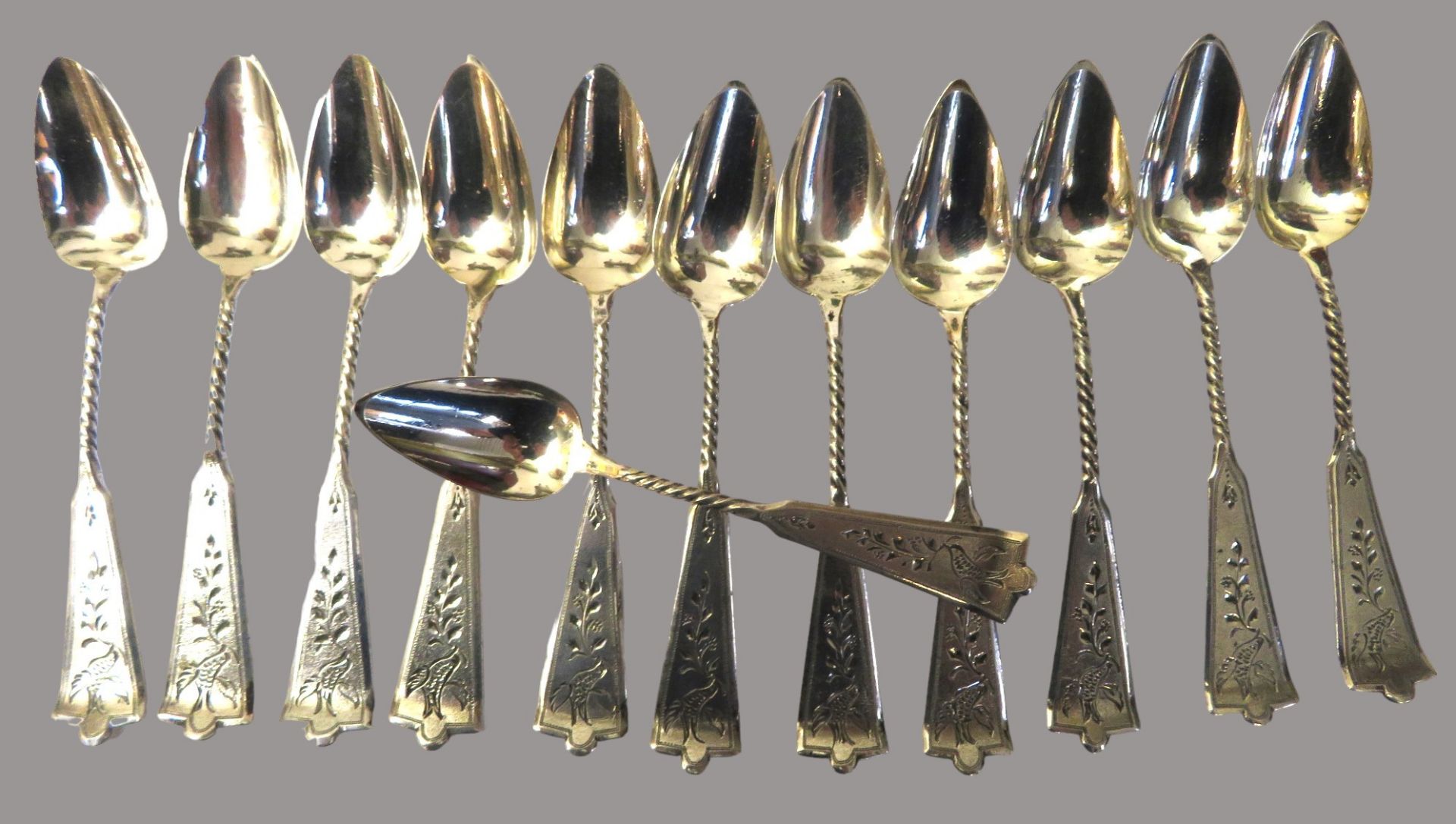 12 Teelöffel, Niederlande, A. en J.J. Driesen, Schoonhoven, Silber 835/000, punziert, 94,4 g, Stiel