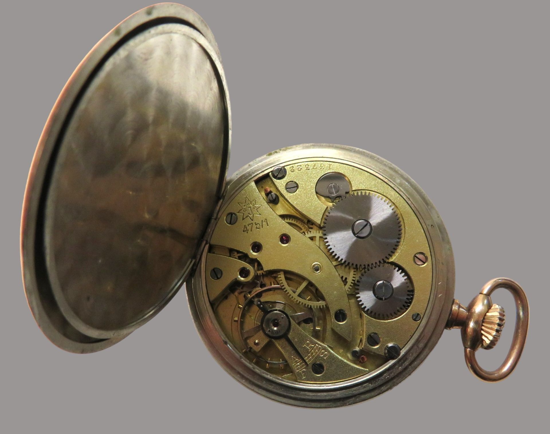 Taschenuhr, Junghans, um 1900, Gehäuse Stahl mit Teilvergoldung, Kronenaufzug, Gangfähigkeit nicht - Image 3 of 3