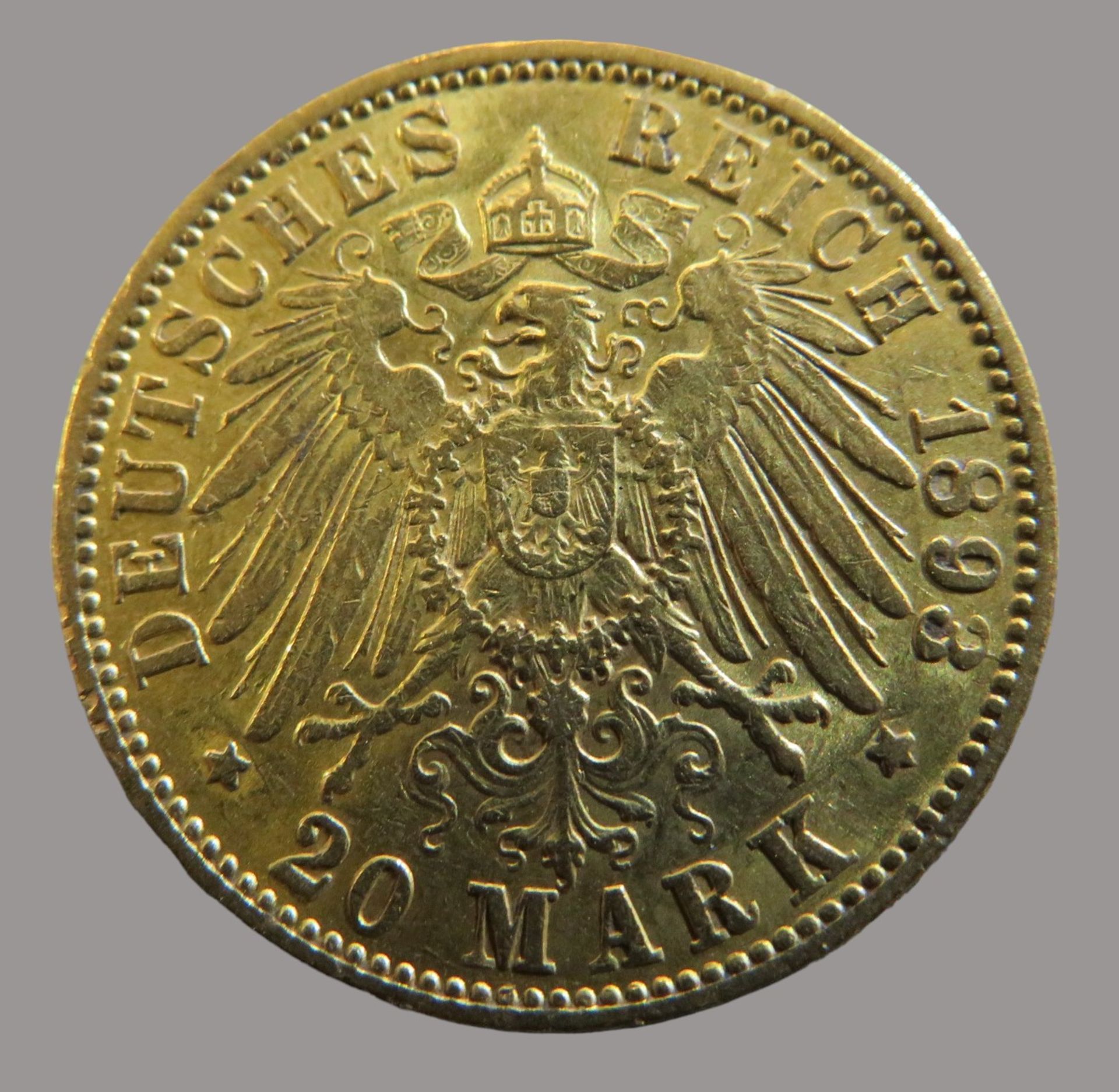 Goldmünze, 20 Mark, Hansestadt Hamburg, 1893J, Gold 900/000, 7,96 g, J 212, Erhaltungszustand SS, d - Image 2 of 2