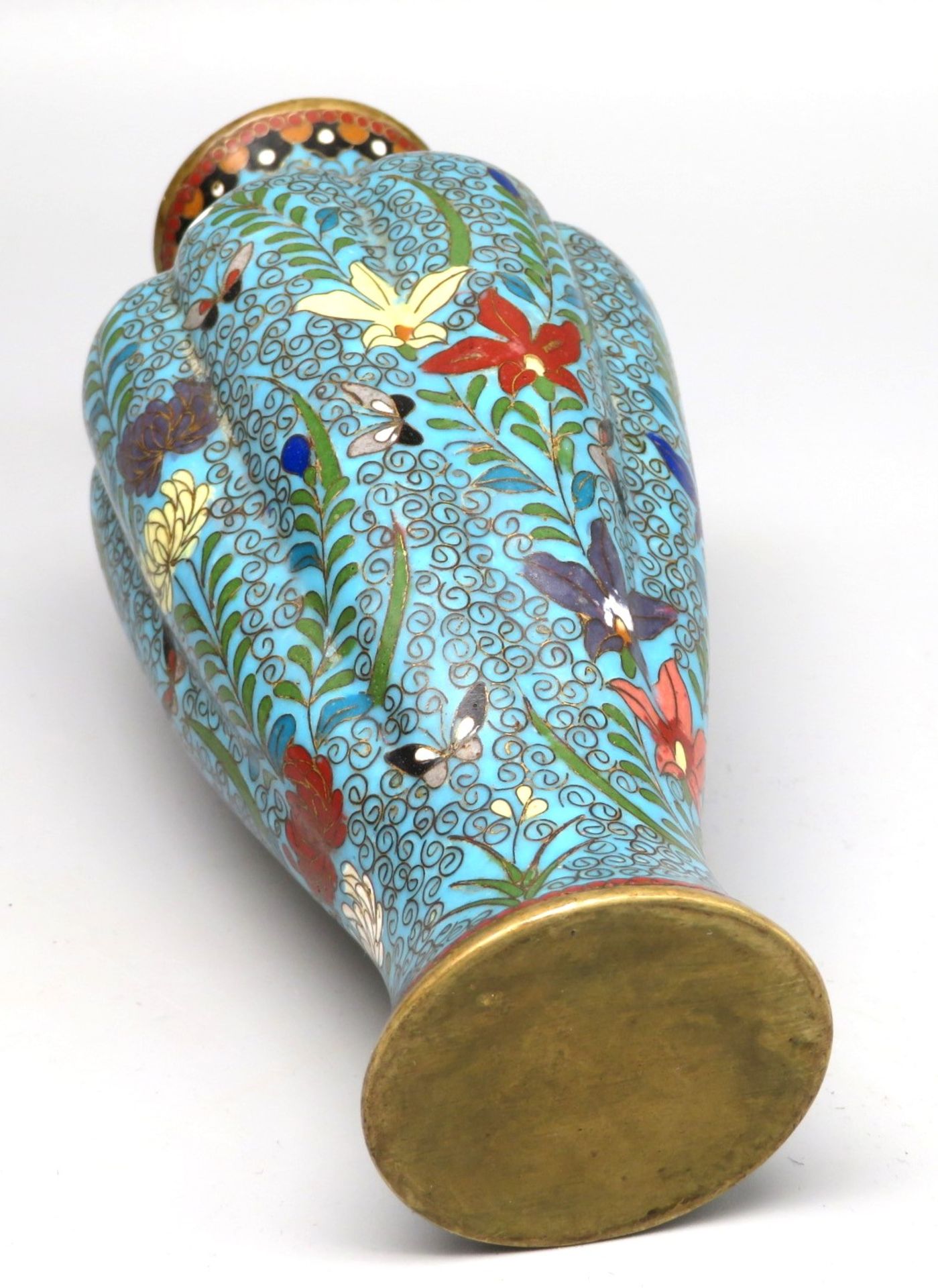 Cloisonné Vase, Japan, Meiji Periode, 1868 - 1912, um 1900, farbiger Zellenschmelz, tadelloser Zust - Bild 2 aus 2