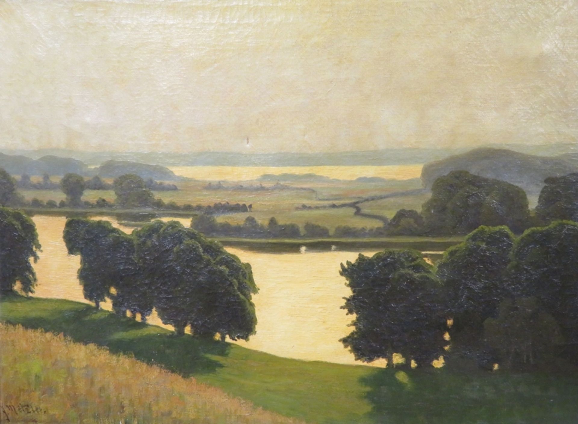 Metzler, Jan, Maler 19./Beginn 20. Jahrhundert, "Weite Seenlandschaft", li.u.sign., Öl/Leinwand, kl