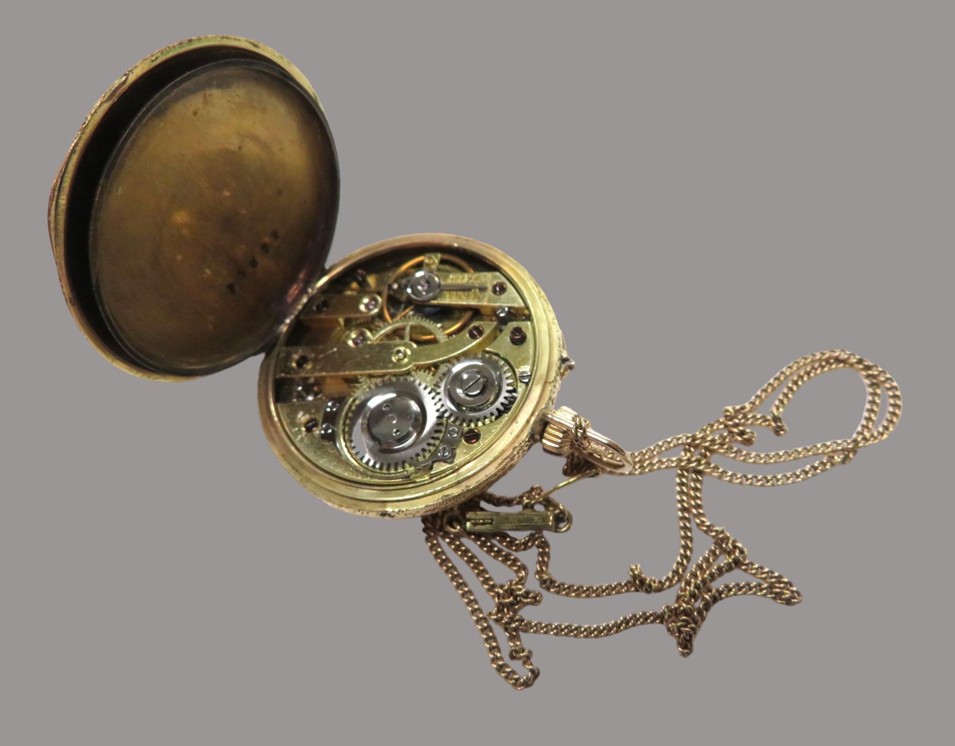 Entzückende Damen-Hängeuhr an antiker Kette, Lepine, um 1900, Kette und Gehäuse Gelbgold 585/000, p - Image 3 of 3