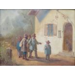 19. Jahrhundert, "Personen auf dem Weg in die Herberge", Öl/Malerpappe, 18 x 23,5 cm, R. [30 x 35 c