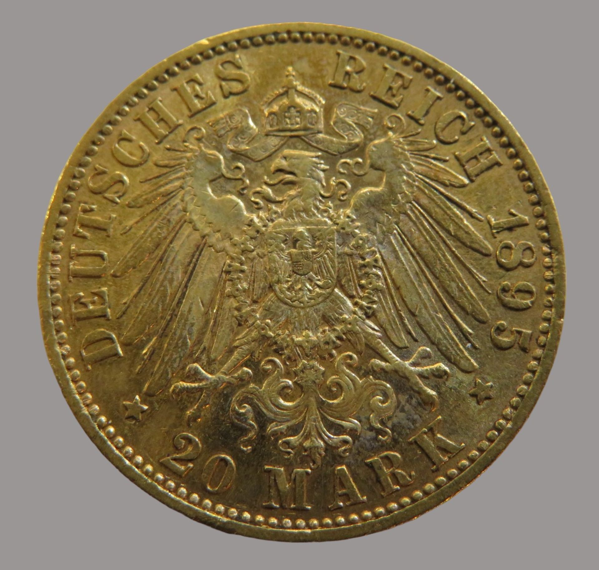 Goldmünze, 20 Mark, Albert von Sachsen, 1895E, Gold 900/000, 7,96 g, J 264, Erhaltungszustand SS, d - Image 2 of 2