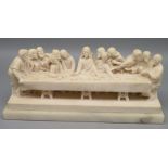 Unleserlich signiert, Italien, "Das letzte Abendmahl", Alabaster geschnitzt, Marmorsockel, 11 x 26