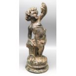 Stehender Bacchant mit Traubentross, antik, Bronze patiniert, h 30,5 cm, d 10,5 cm.