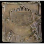 Replik der Bronzeplatte der Bronzetür der Basilika San Zeno zu Verona, "Der Bau der Arche Noah", Br