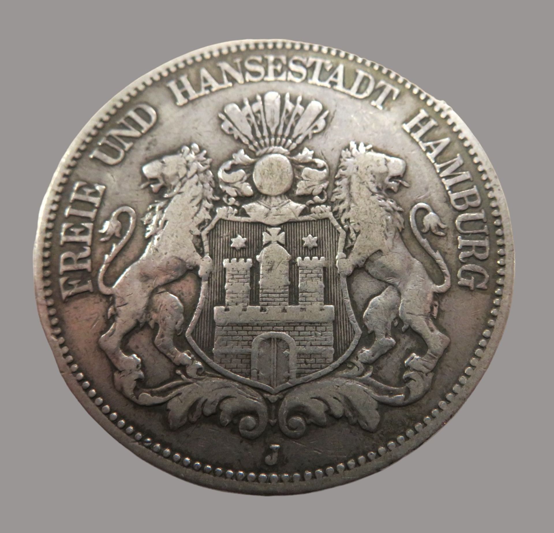 Silbermünze, 5 Mark, Deutsches Reich, Freie und Hansestadt Hamburg, 1876 J, Silber, 67,3 g, d 3,7 c