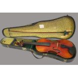 Geige mit Geigenbogen im Kasten, um 1900, gem. "Stainer", Bogen gem. "W-F.K.M.", Bogen l 75 cm, Gei