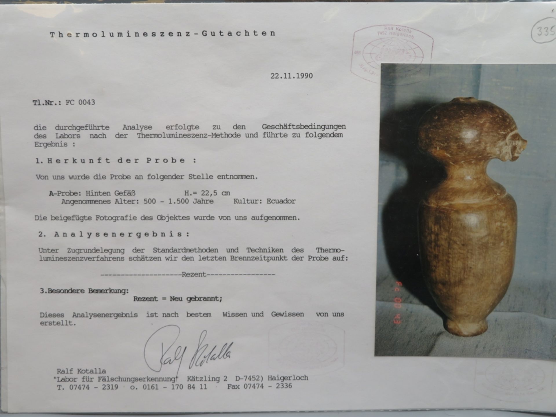 Seltene Skulptur, Ecuador, angenommenes Alter 500 - 1500 Jahre, Ton gebrannt, Thermoluminiszenz-Gut - Image 4 of 4