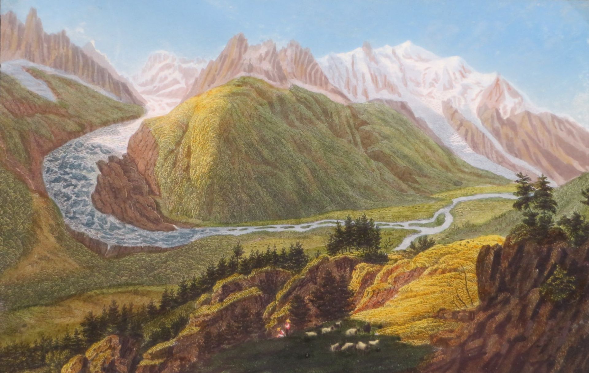 Biedermeier Lithografie, 19. Jahrhundert, "Mont Blanc", altcol., 9,7 x 15 cm, R. [22,5 x 17,5 cm]