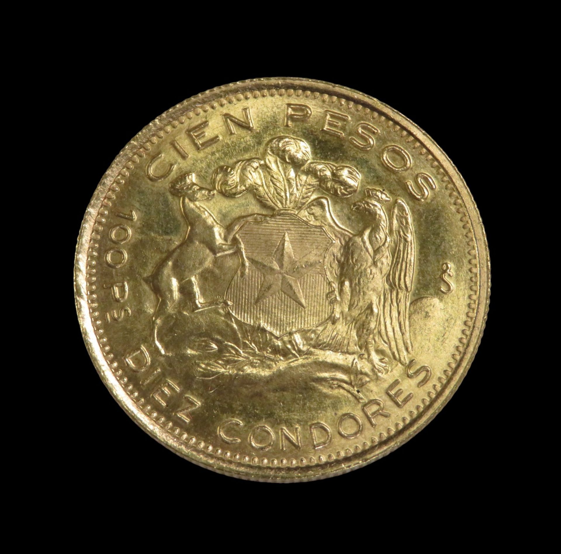 Goldmünze, Chile, 100 Pesos, 1960, Gold 900/000, 20,3 g, d 3,1 cm. - Image 2 of 2