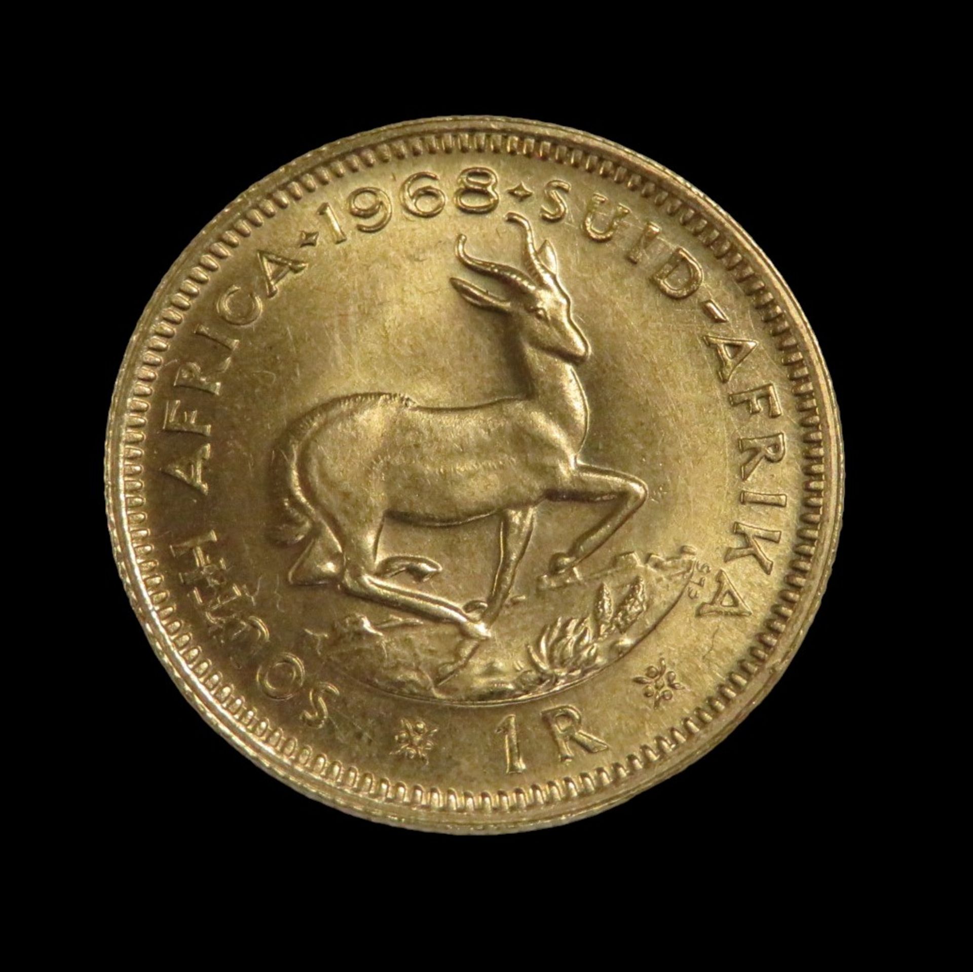 Goldmünze, 1 Rand, Südafrika, 1968, 916,6/000, 4 g, d 1,9 cm.