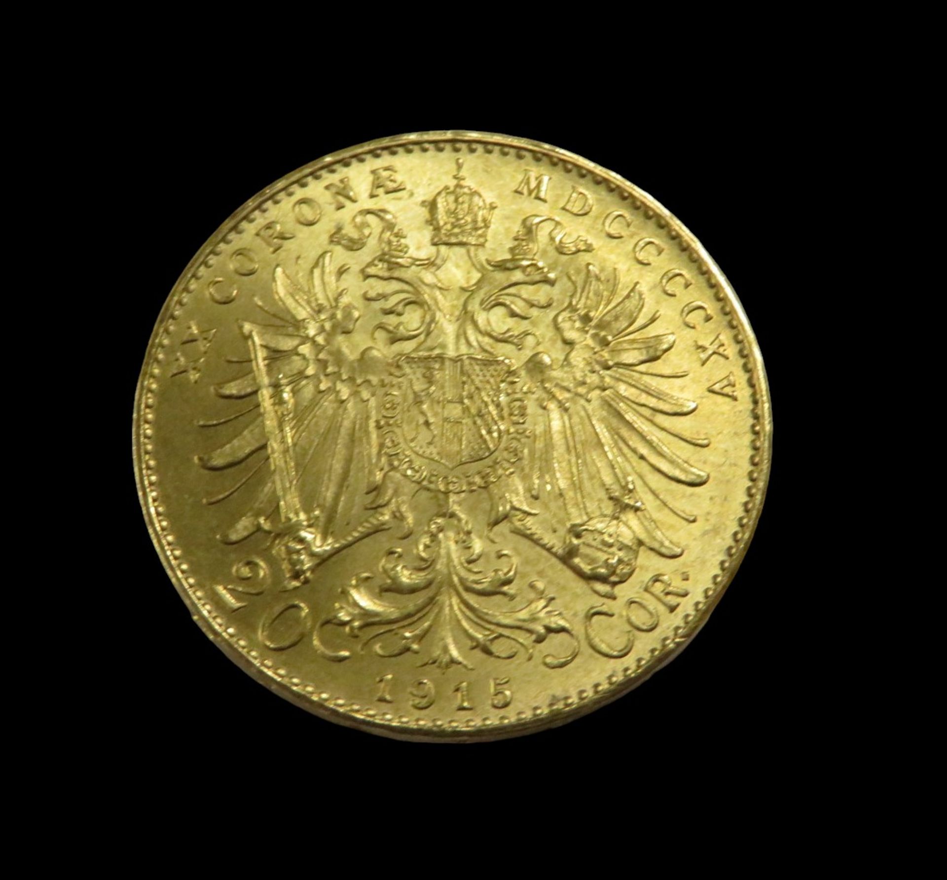 Goldmünze, Österreich, 20 Kronen, Franz Joseph I, 1915, Gold 900/000, 6,7 g, d 2,1 cm. - Bild 2 aus 2