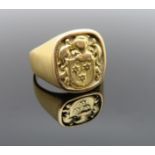 Exklusiver Wappenring, Gelbgold 750/000, punziert, 16,39 g, Goldschmiedemonogr. "B" im Dreieck, Rin