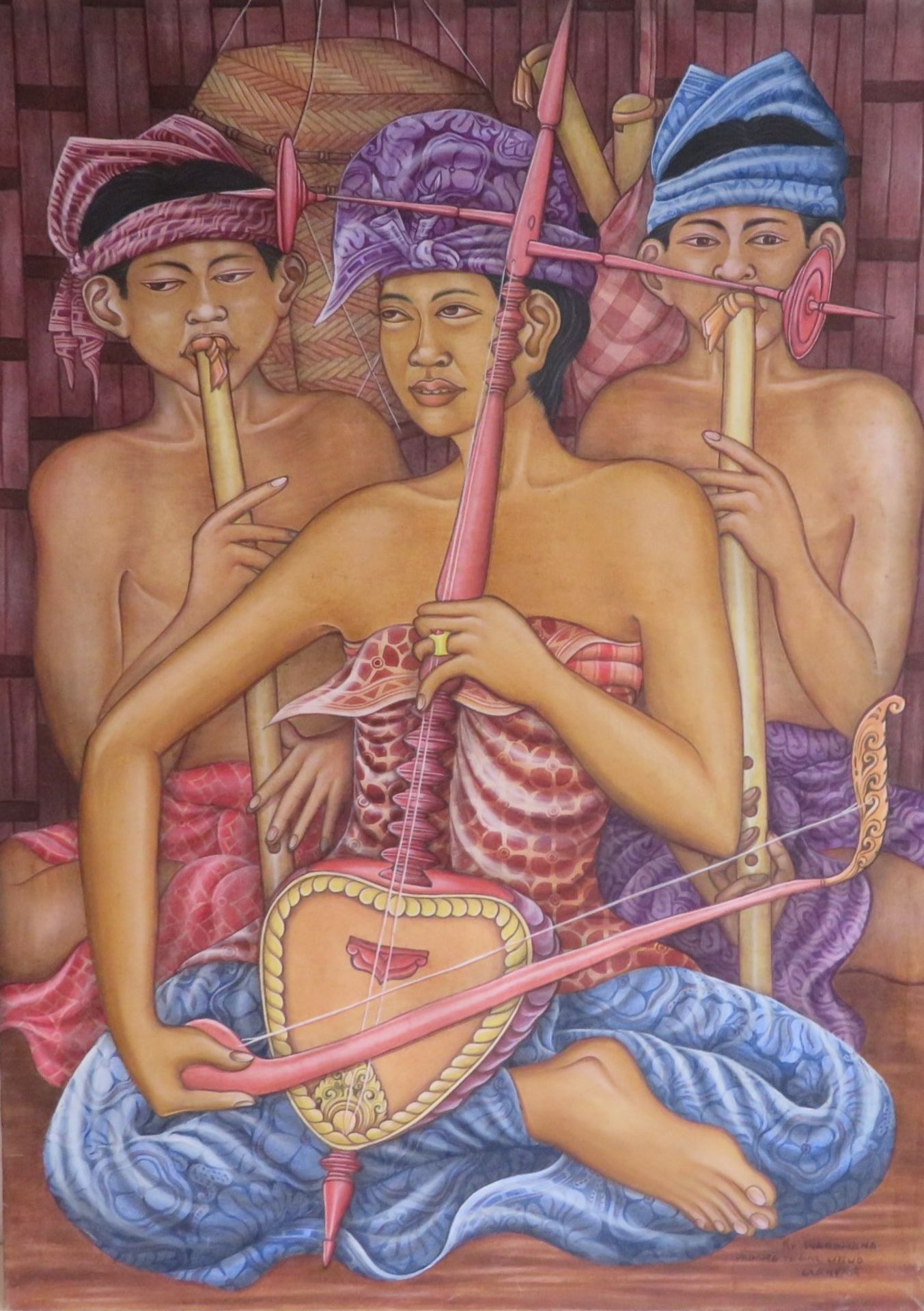 Wardhana, Kr., Balinesischer Maler aus Padang/Ubud, "Gamelan-Orchester", re.u.sign., Öl/Leinwand, 1