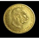 Goldmünze, Österreich, 10 Kronen, Franz Joseph I, 1912, Gold 900/000, 3,3 g, d 1,9 cm.