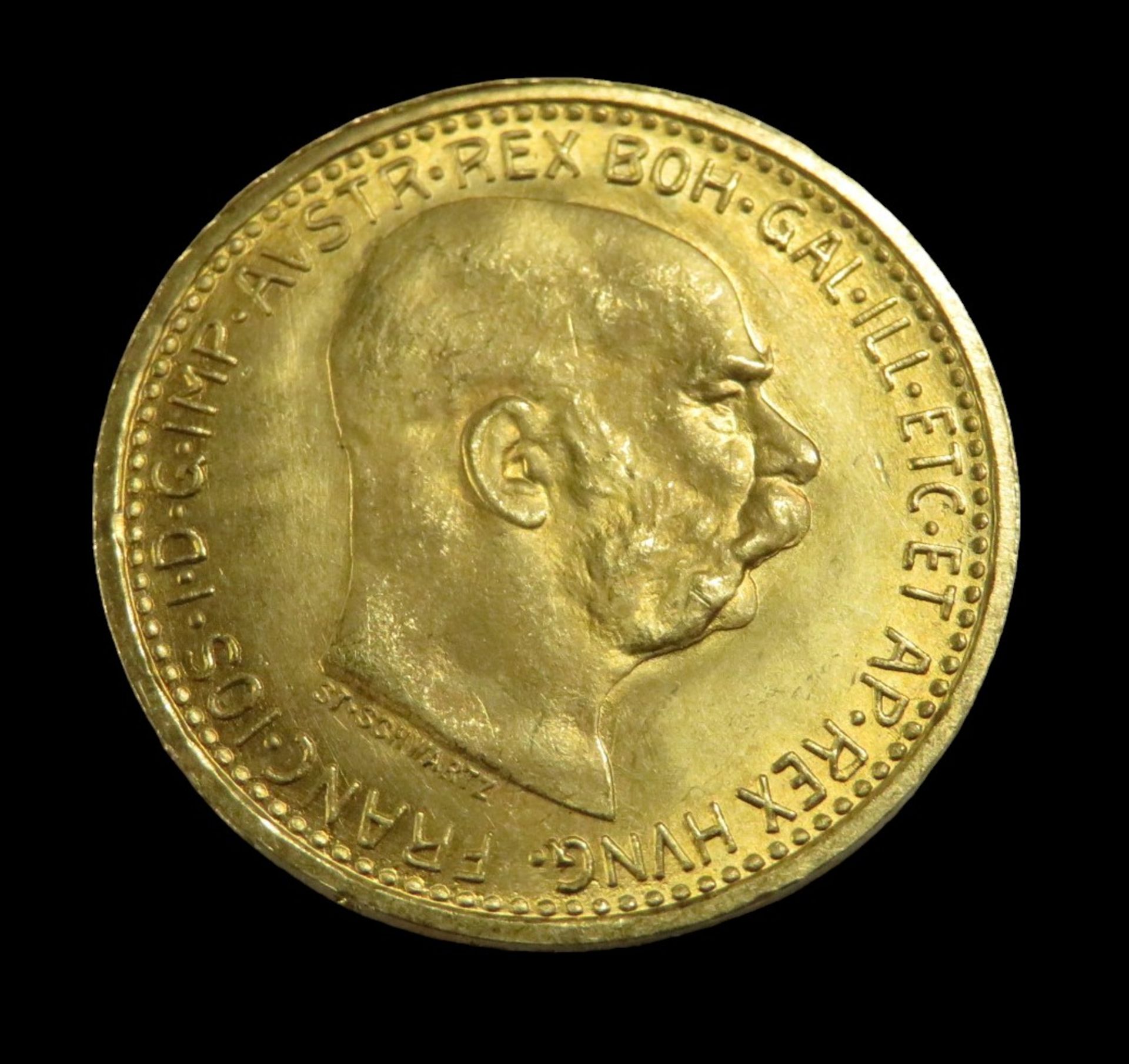 Goldmünze, Österreich, 10 Kronen, Franz Joseph I, 1912, Gold 900/000, 3,3 g, d 1,9 cm.