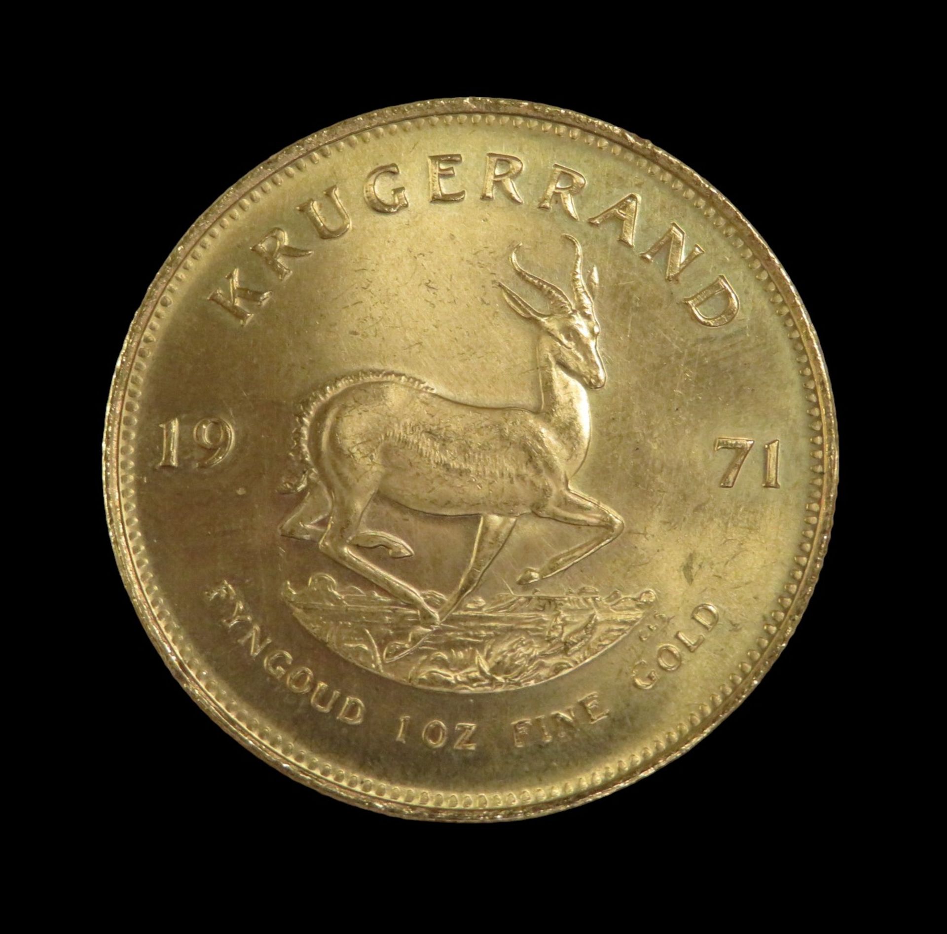 Goldmünze, Krügerrand, Südafrika, 1971, 1 OZ, Gold 916,66/000, 33,9 g, d 3,27 cm.