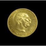 Goldmünze, Österreich, 20 Kronen, Franz Joseph I, 1915, Gold 900/000, 6,7 g, d 2,1 cm.