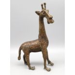 Stehende Giraffe, Afrika, Benin, Bronze, authentisch, 19 x 13 x 5 cm.