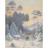 Foscarini, A., "Der Reisigsammler in verschneiter Winterlandschaft", re.u.sign., Öl/Malerpappe, 34,