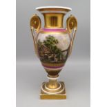 Elegante Amphorenvase, Empire, 1. Hälfte 19. Jahrhundert, Weißporzellan mit polychromer Bemalung un