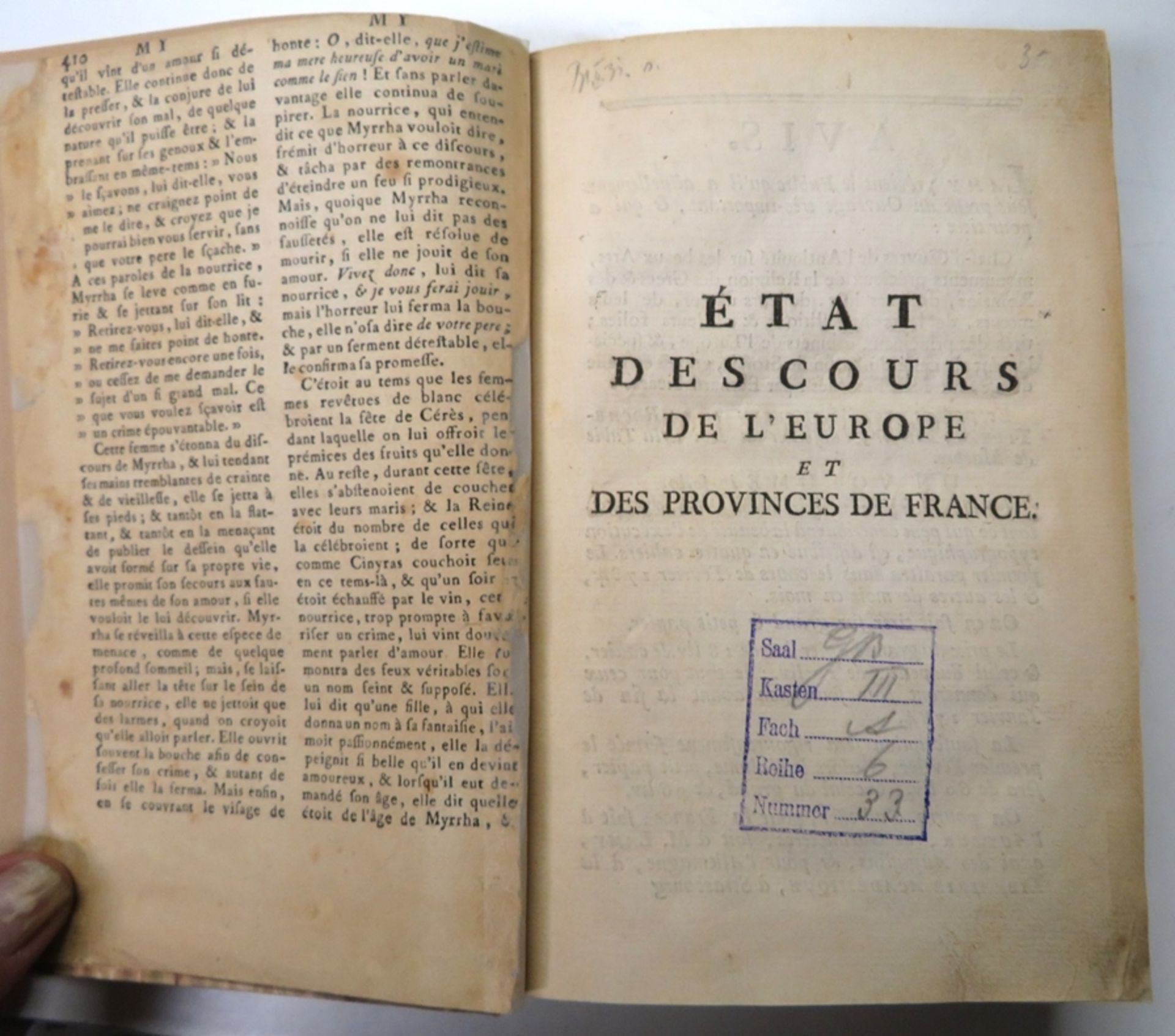 Bd., Roche-Tilhac, L'Abbé de la: Etat des Cours de l'Europe et des Provinces de France. Paris 1784