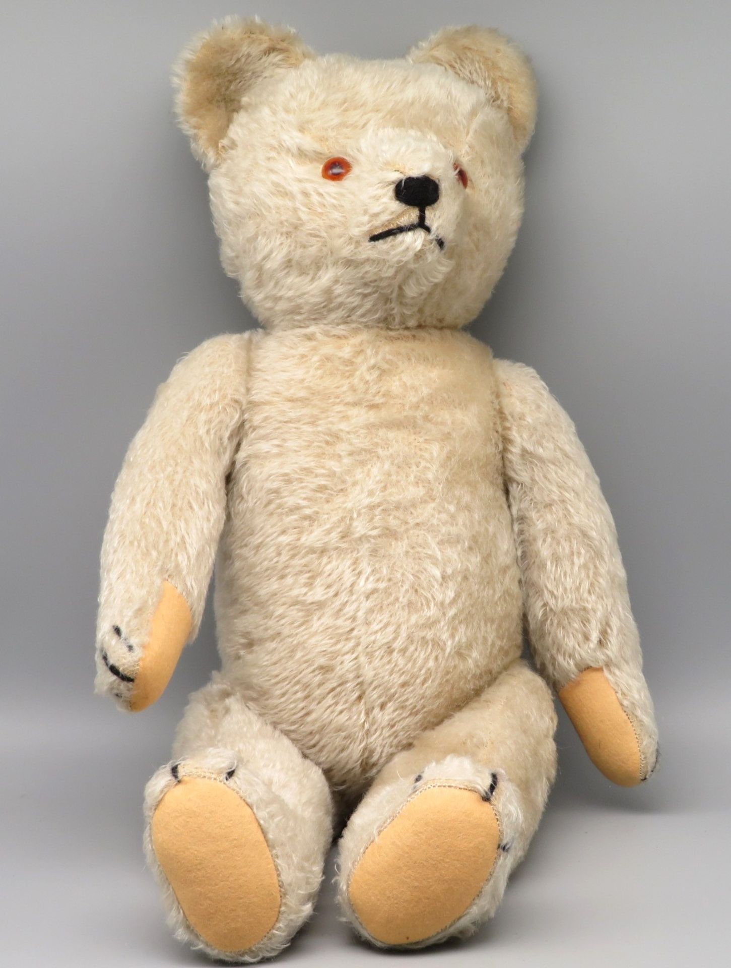 Teddybär mit Brummfunktion, Glasaugen, 50 x 24 cm.