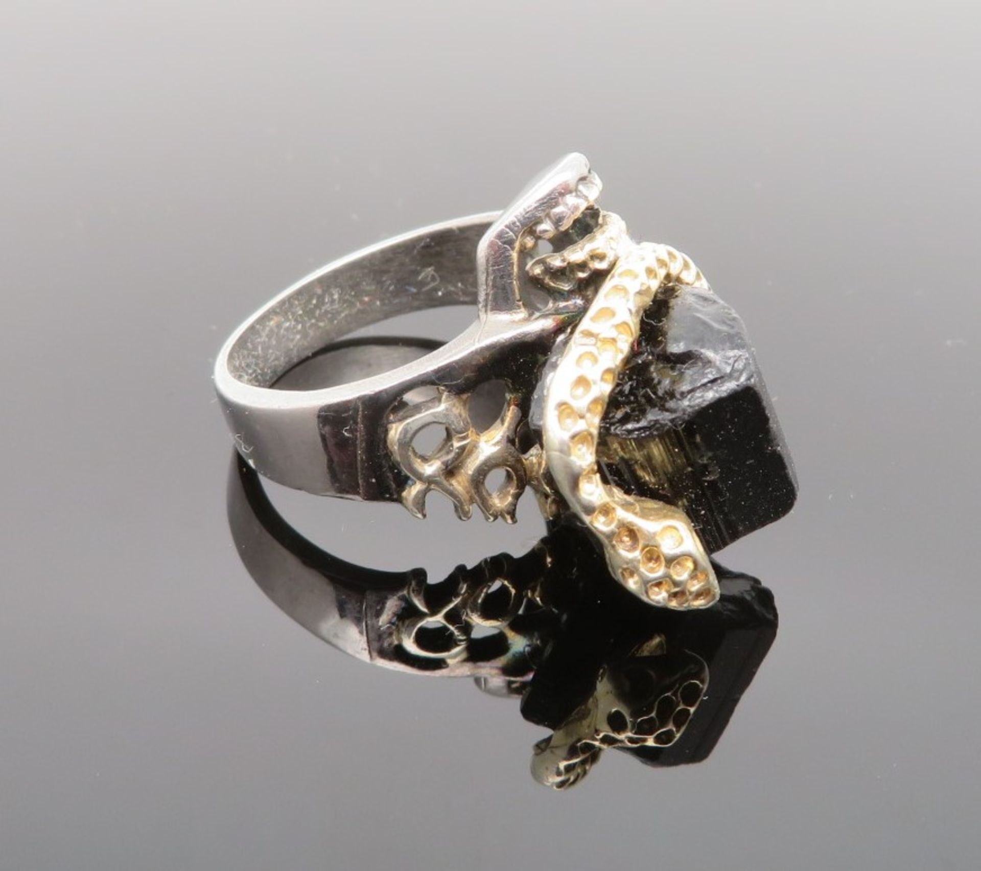 Extravaganter Designer Ring, natürlicher Turmalin, dieser umfasst von Schlange, facettierter Amethy - Bild 2 aus 2