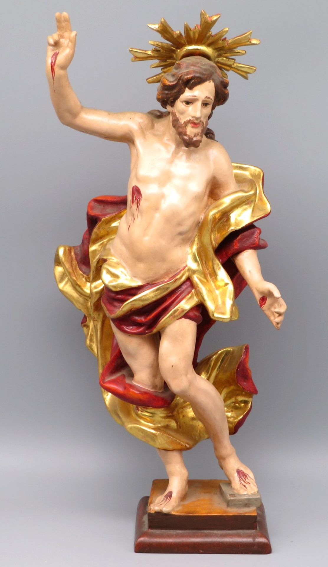 Auferstehungschristus mit Strahlenkranz, Grödner Tal, Conrad Moroder, Holz geschnitzt, farbig gefas