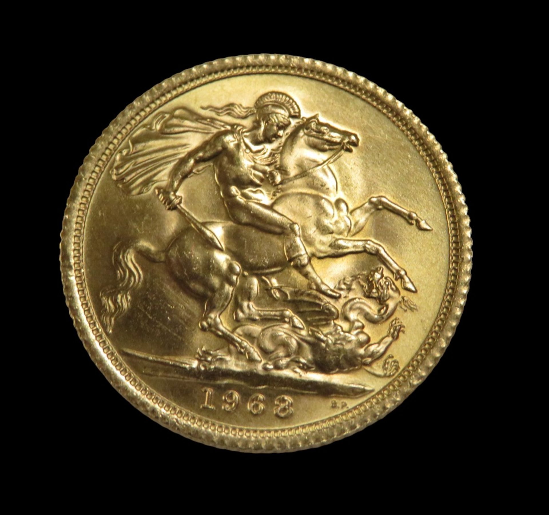 Goldmünze, 1 Pfund, Sovereign, Elizabeth II, 1968, Gold 916/000, 7,99 g, d 2,2 cm. - Bild 2 aus 2