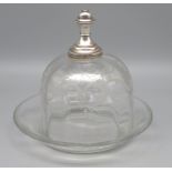 Glosche/Abdeckhaube auf UT, 19. Jahrhundert, farbloses Glas geschliffen, Knauf Silber 835/000, punz