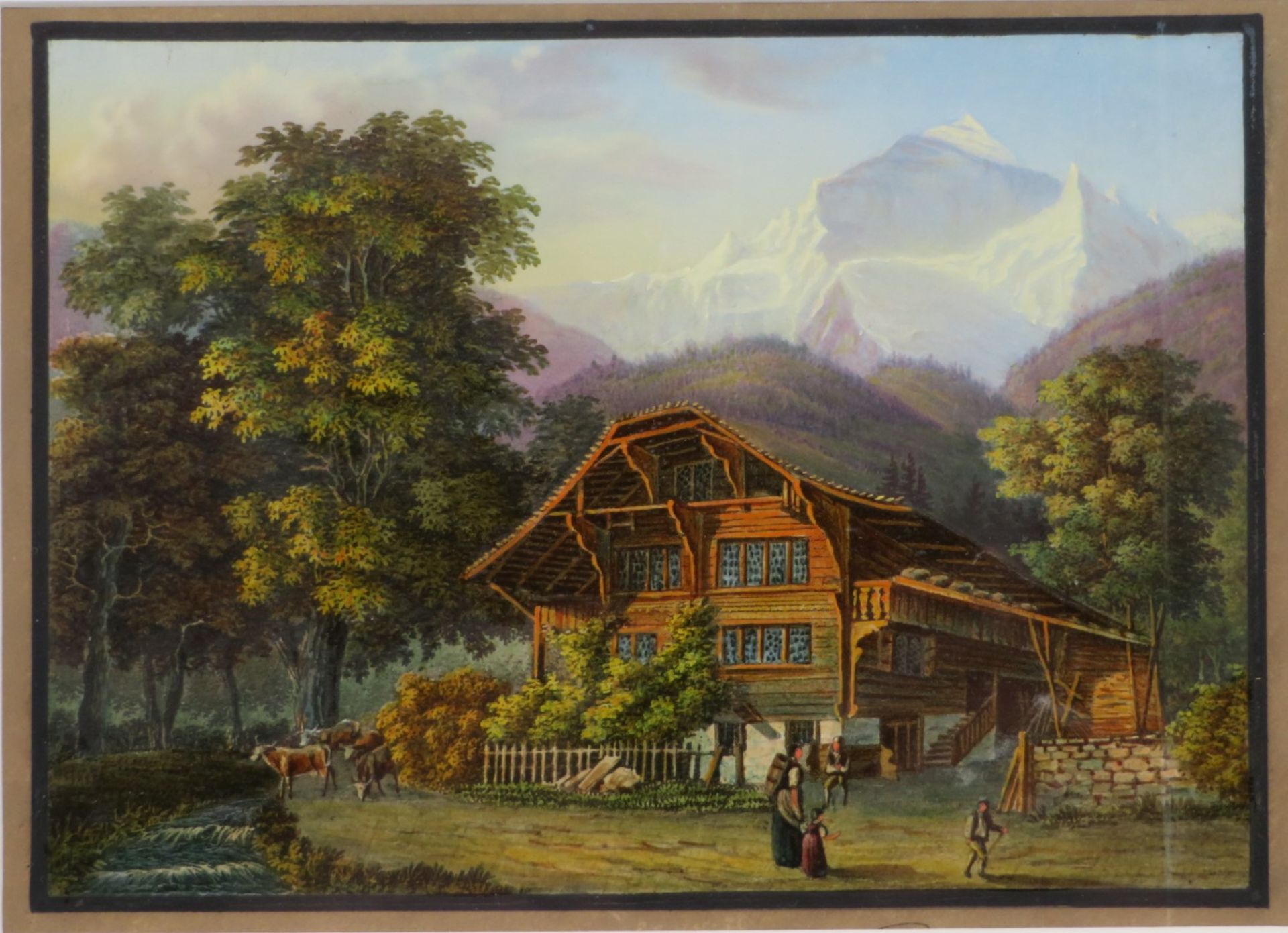 Mitte 19. Jahrhundert, "Wilderswyl im Kanton Bern", Aquatinta, 12 x 16,5 cm, R. [20 x 26 cm]