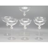 6 Champagner Schalen "Roxane", René Lalique, Wingen-sur-Moder, farbloses Kristallglas, am Kuppaansa