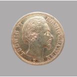 Goldmünze, Ludwig II. von Bayern, 20 Mark, 1873D, Gold 900/000, 7,16 g, d 2,3 cm.