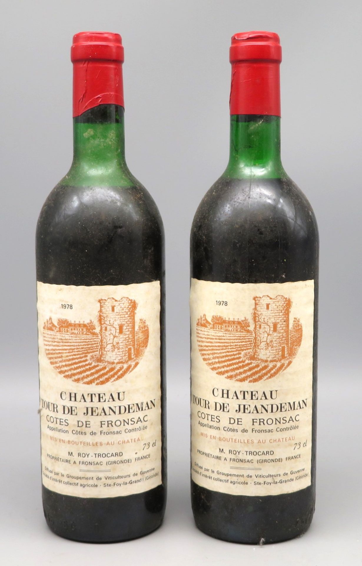 2 Flaschen Rotwein, Château Tour de Jeamdeman, 1978, Côtes de Fonsac, M. Roy-Trocard.