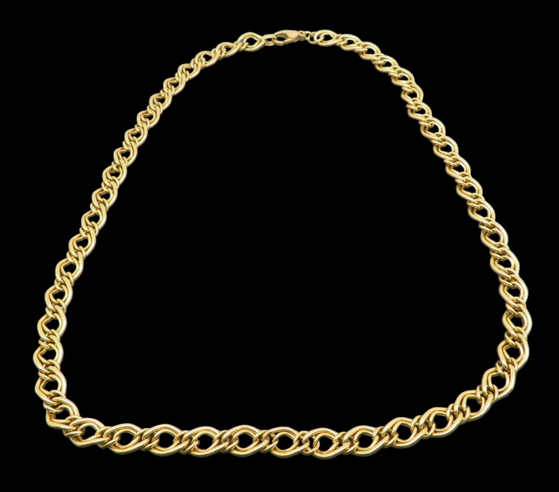 Gliederkette, Gelbgold 750/000, punziert, 26,89 g, Goldschmiedesigné, l 53,3 cm, b 0,9 cm.