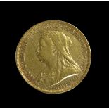 Goldmünze, 1 Pfund, Sovereign, Victoria, 1894, Gold 916/000, 7,99 g, d 2,2 cm.