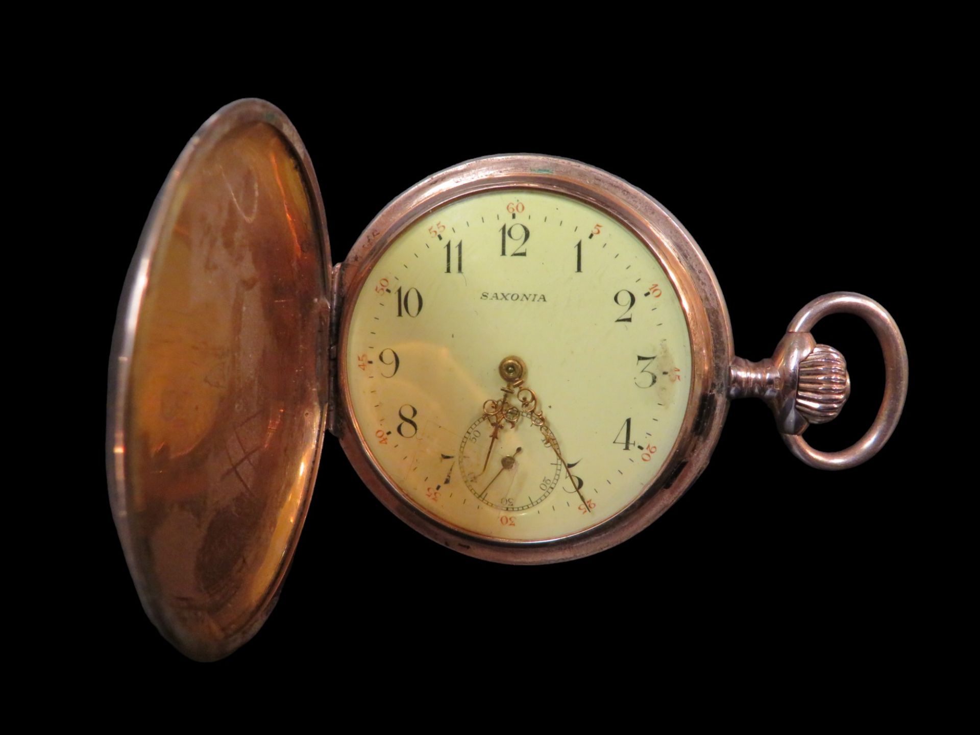 Taschenuhr, Saxonia, um 1900, Gehäuse und Innendeckel Gelbgold 585/000, punziert, 84,7 g, gem., Kro - Bild 4 aus 5