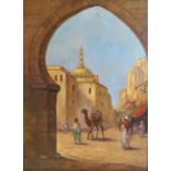 Orientalist (unles.sign.), "Orientalische Gasse mit Kamel und Personen", li.u.sign., Öl/Leinwand, 4