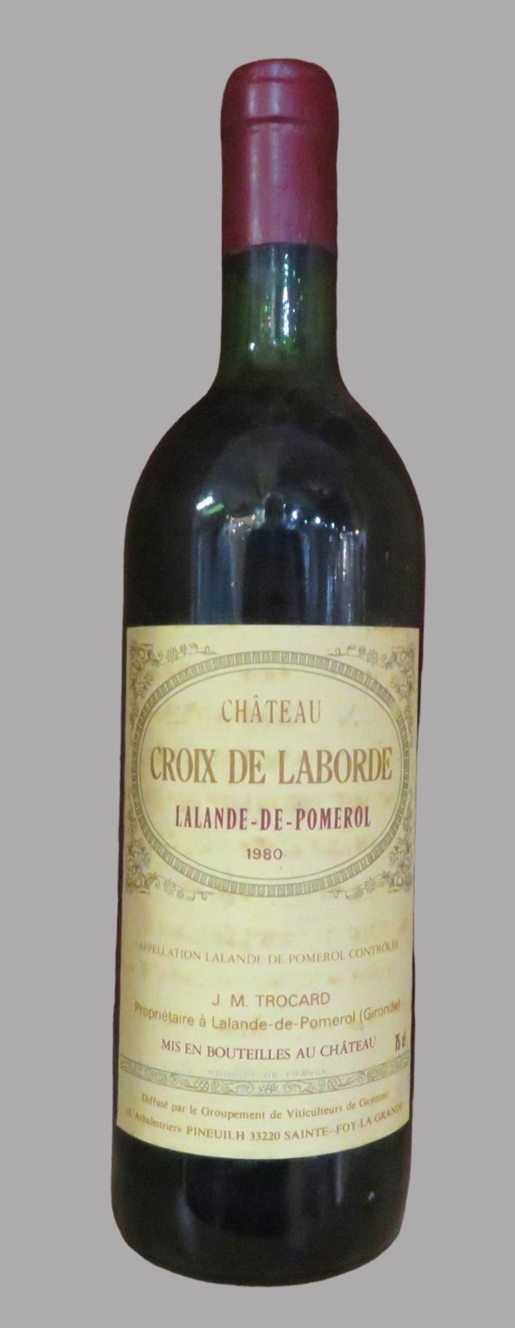 Flasche Rotwein, Château Croix de Laborde, Lalande-de-Pomerol, 1980, J.M. Trocard.