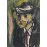 Unleserlich signiert, "Männerporträt mit Hut", li.u.unles.sign., Aquarell, 41 x 29 cm, R. [58 x 45 