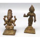 2 Bronzefiguren, Elefantengott Ganesha und stehende Heilige, Indien, 19. Jahrhundert, Bronze, h 8/9